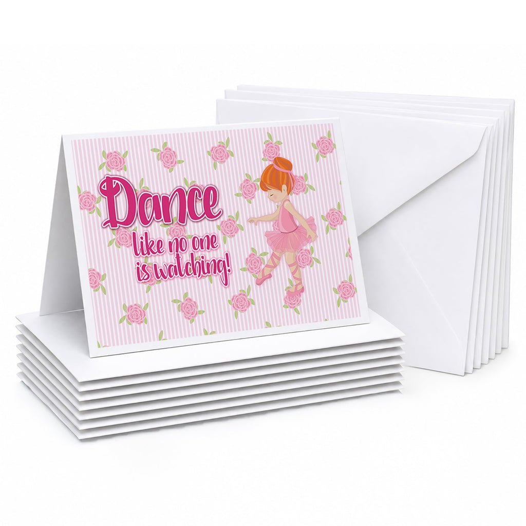 Ballet Dance Red Hair Blank Cards and Envelopes Pack of 8 For Thank You Notes, Invitations & Handwritten Messages