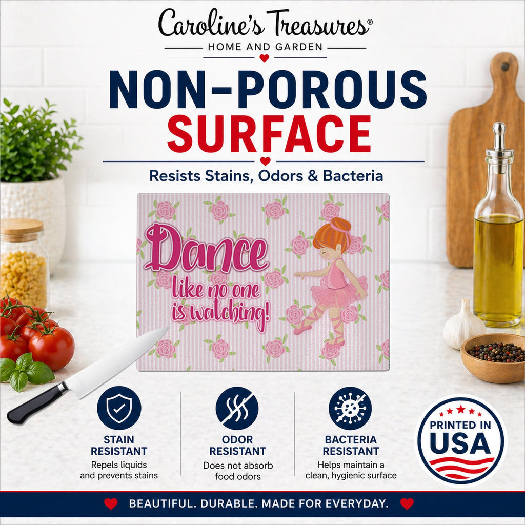 Ballet Dance Red Hair Cutting Board Tempered Glass Kitchen Cutting Surface, Heat Resistant Chopping, Non-Slip Feet, Food Prep & Serving