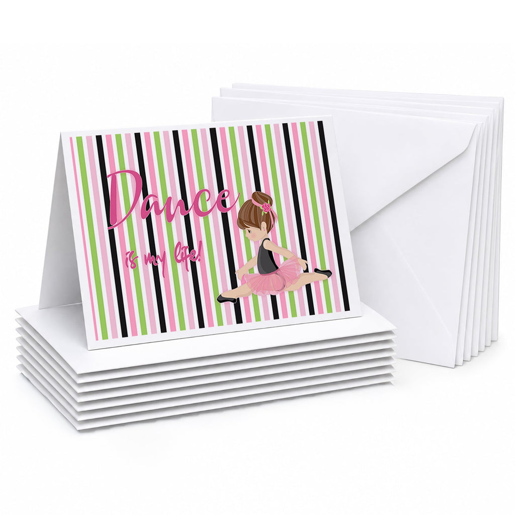 Ballet Dance is my Life Brunette Blank Cards and Envelopes Pack of 8 For Thank You Notes, Invitations & Handwritten Messages