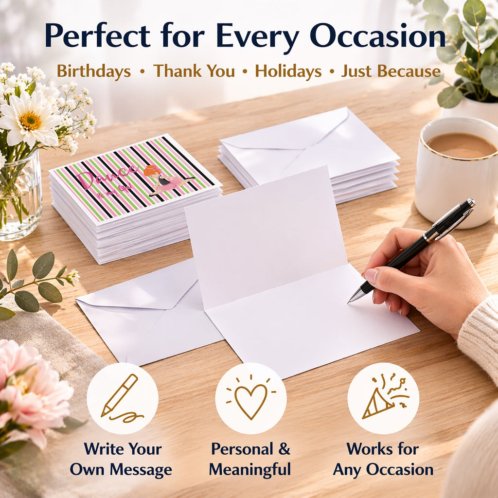 Ballet Dance is my Life Red Blank Cards and Envelopes Pack of 8 For Thank You Notes, Invitations & Handwritten Messages