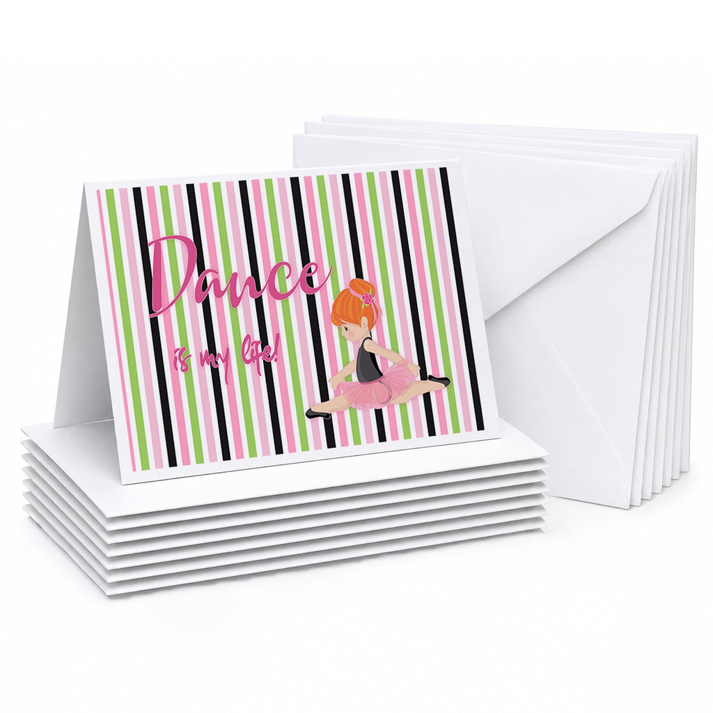 Ballet Dance is my Life Red Blank Cards and Envelopes Pack of 8 For Thank You Notes, Invitations & Handwritten Messages