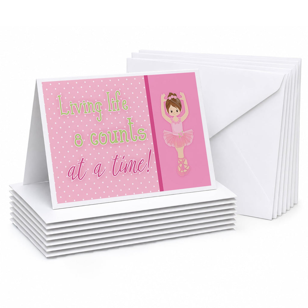 Ballet in 8 Counts Brunette Blank Cards and Envelopes Pack of 8 For Thank You Notes, Invitations & Handwritten Messages