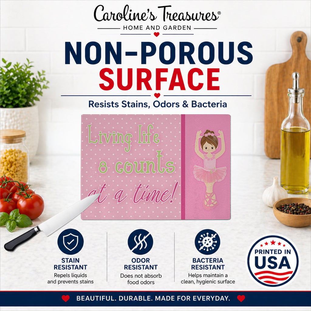 Ballet in 8 Counts Brunette Cutting Board Tempered Glass Kitchen Cutting Surface, Heat Resistant Chopping, Non-Slip Feet, Food Prep & Serving