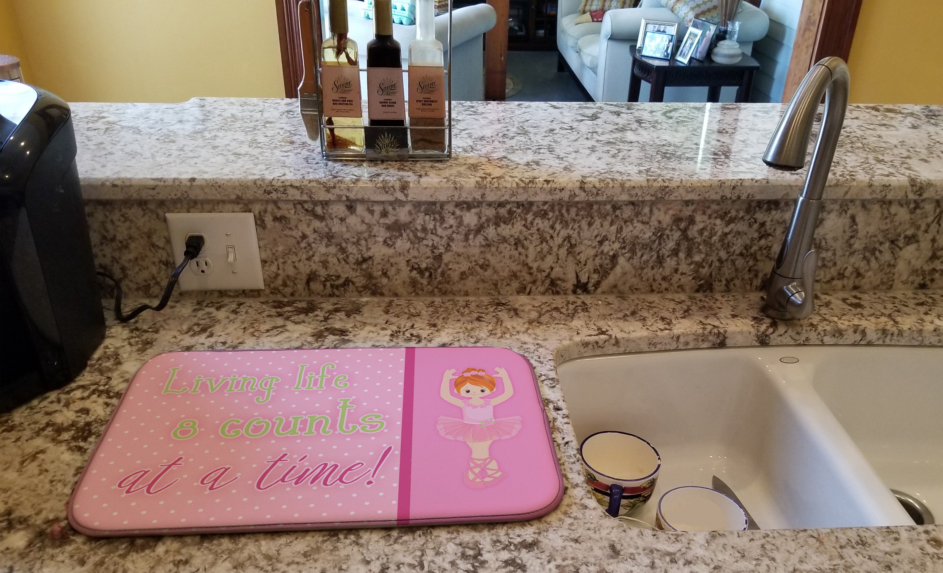 Ballet in 8 Counts Red Hair Dish Drying Mat Absorbent Dish Drying Mat Pad for Kitchen Counter Dish Drainer Mat for Countertop, 14 x 21", Multicolor