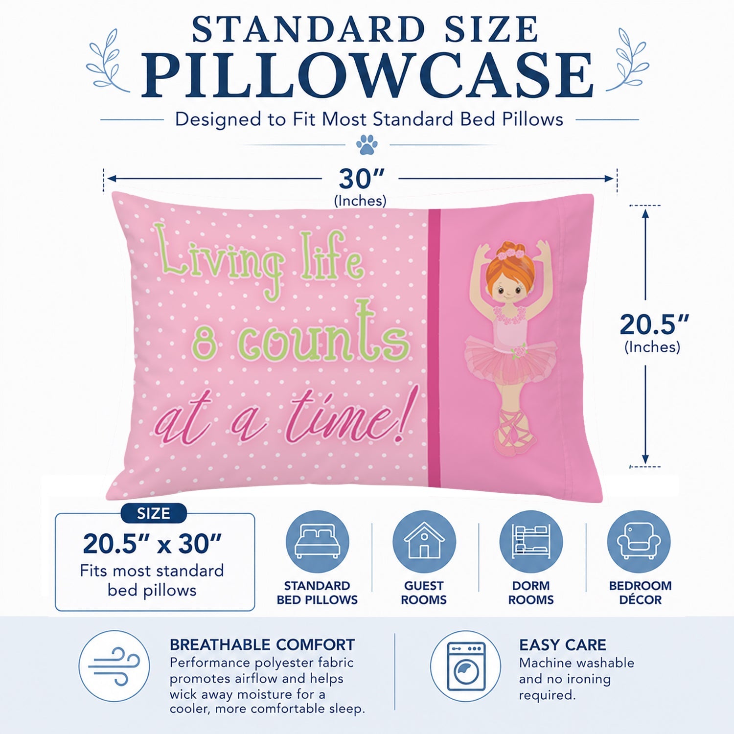 Ballet in 8 Counts Red Hair Standard Pillowcase Lightweight Super Soft Easy Care Decorative Artwork Pillowcase, Standard