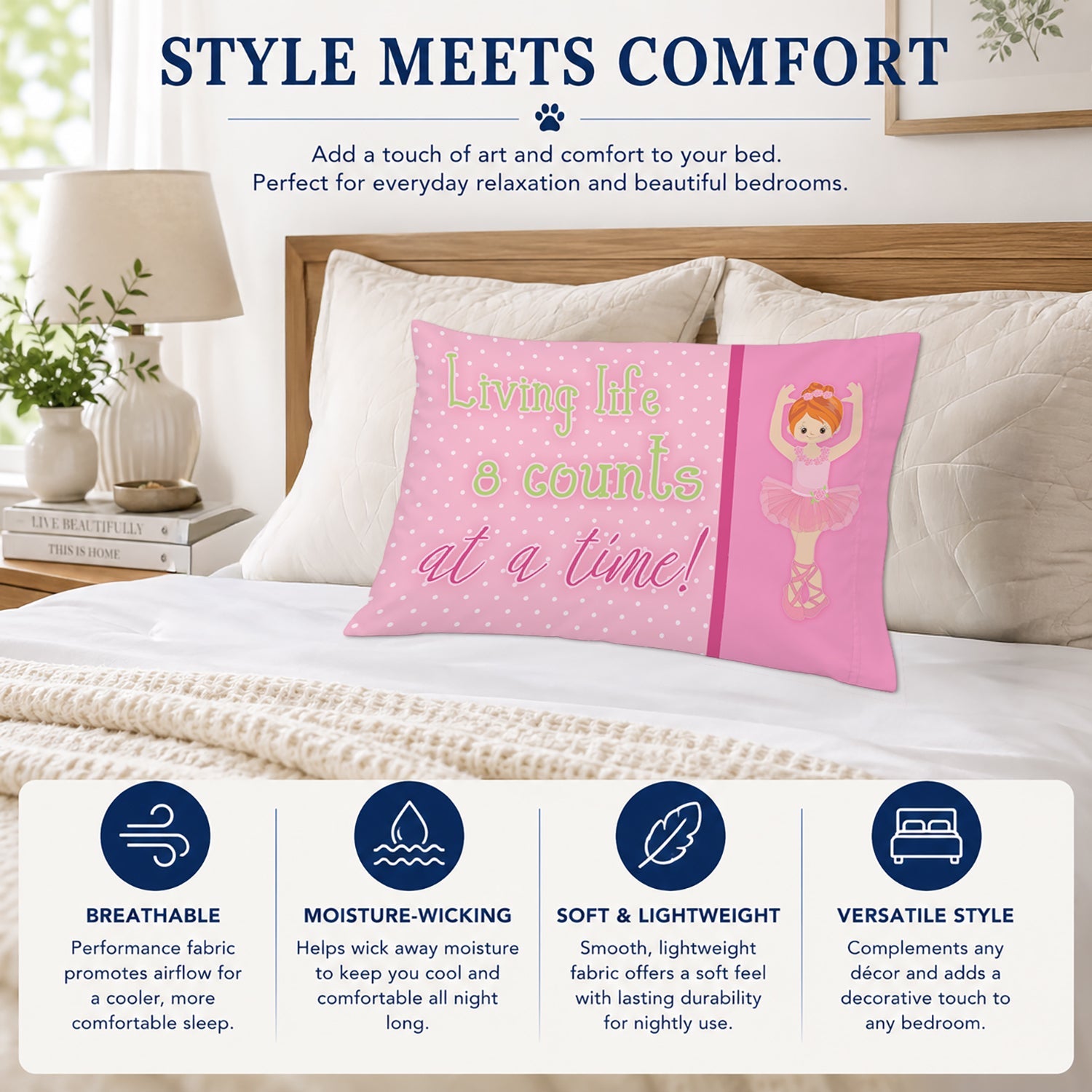 Ballet in 8 Counts Red Hair Standard Pillowcase Lightweight Super Soft Easy Care Decorative Artwork Pillowcase, Standard