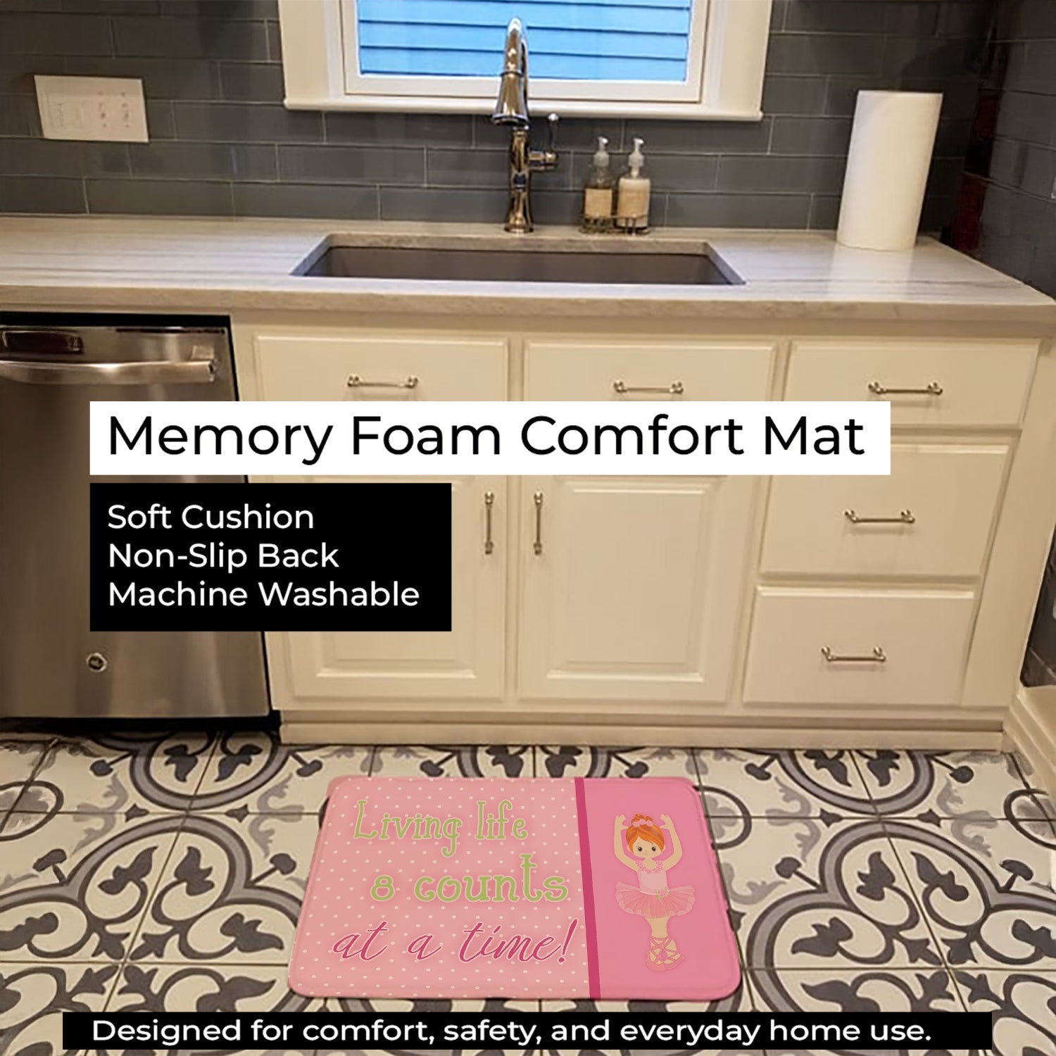 Ballet in 8 Counts Red Hair Memory Foam Kitchen Mat Machine Washable Anti-Fatigue Cushion Comfort Bath or Kitchen Rug