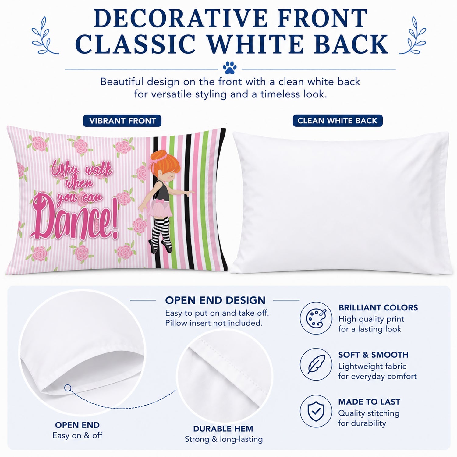 Ballet Dance Stripes Red Hair Standard Pillowcase Lightweight Super Soft Easy Care Decorative Artwork Pillowcase, Standard