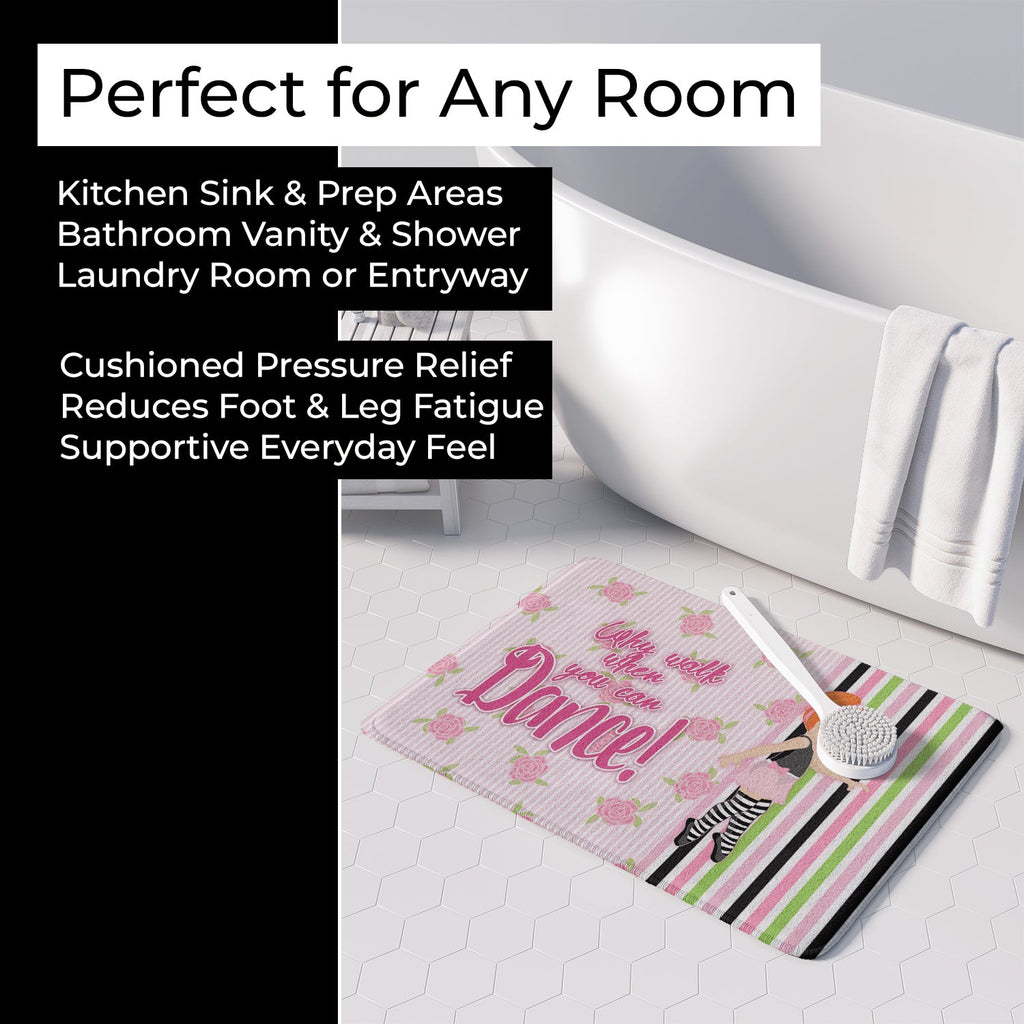 Ballet Dance Stripes Red Hair Memory Foam Kitchen Mat Machine Washable Anti-Fatigue Cushion Comfort Bath or Kitchen Rug