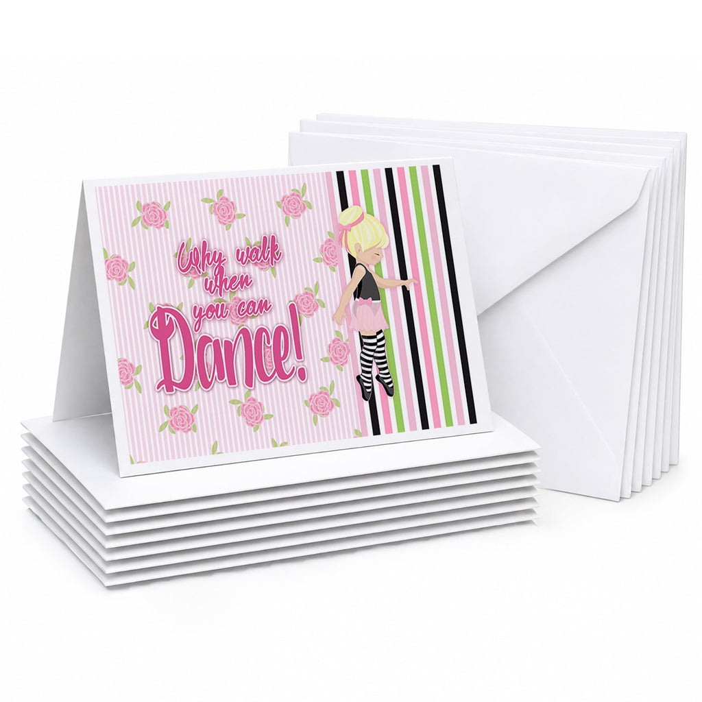 Ballet Dance Stripes Blonde Blank Cards and Envelopes Pack of 8 For Thank You Notes, Invitations & Handwritten Messages