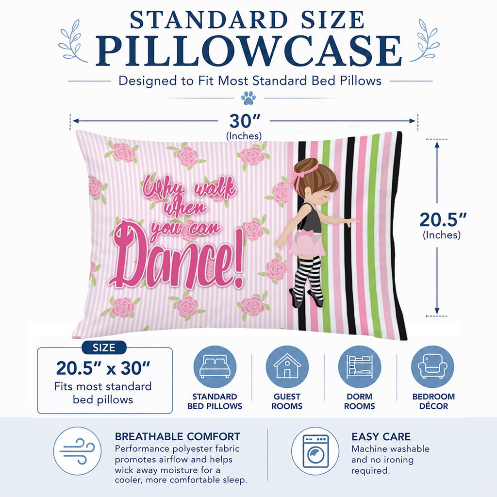 Ballet Dance Stripes Brunette Standard Pillowcase Lightweight Super Soft Easy Care Decorative Artwork Pillowcase, Standard