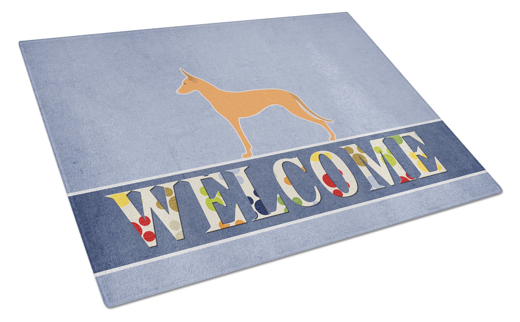 Pharaoh Hound Welcome Cutting Board Tempered Glass Kitchen Cutting Surface, Heat Resistant Chopping, Non-Slip Feet, Food Prep & Serving