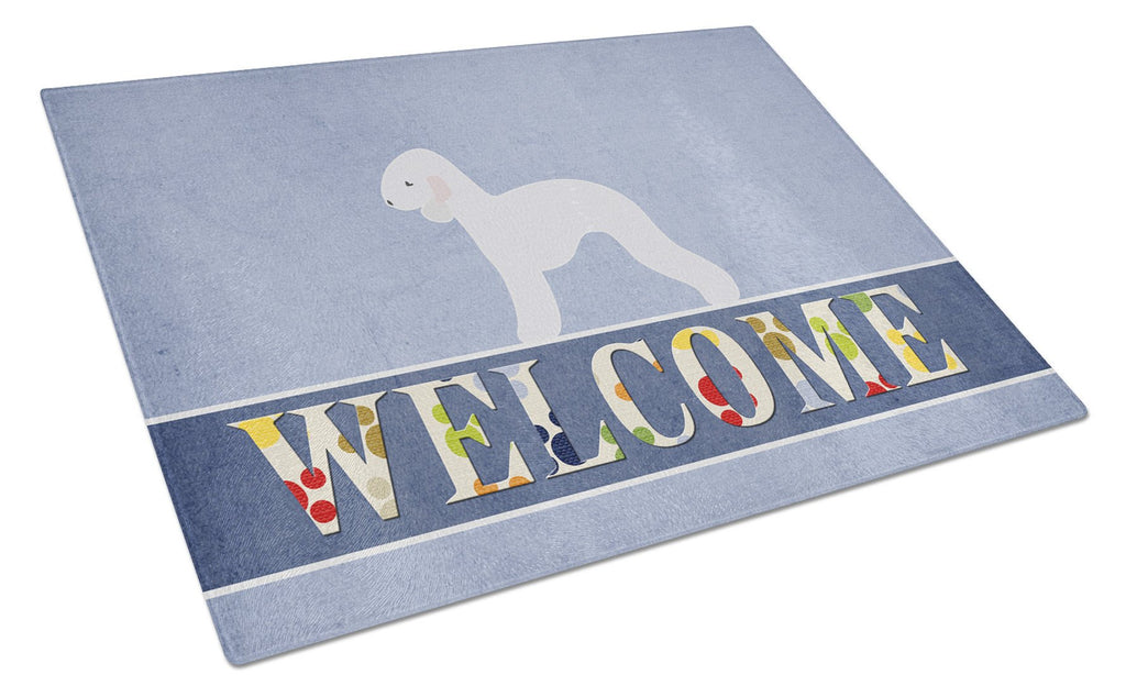 Bedlington Terrier Welcome Cutting Board Tempered Glass Kitchen Cutting Surface, Heat Resistant Chopping, Non-Slip Feet, Food Prep & Serving