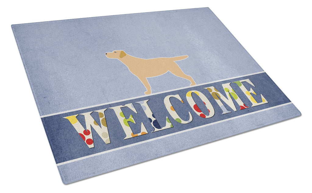 Yellow Labrador Retriever Welcome Cutting Board Tempered Glass Kitchen Cutting Surface, Heat Resistant Chopping, Non-Slip Feet, Food Prep & Serving