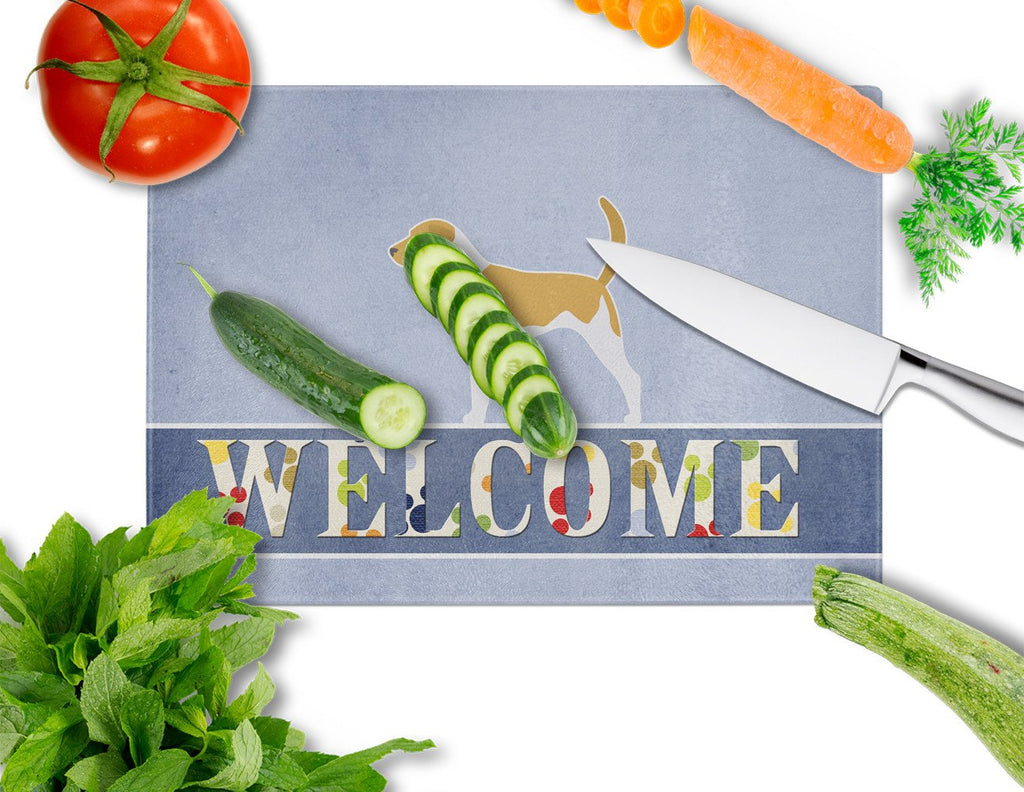 American Foxhound Welcome Cutting Board Tempered Glass Kitchen Cutting Surface, Heat Resistant Chopping, Non-Slip Feet, Food Prep & Serving