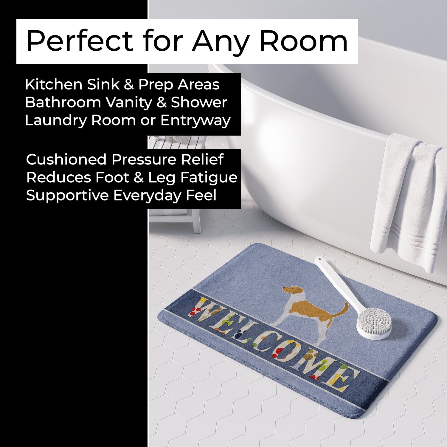 American Foxhound Welcome Memory Foam Kitchen Mat Machine Washable Anti-Fatigue Cushion Comfort Bath or Kitchen Rug