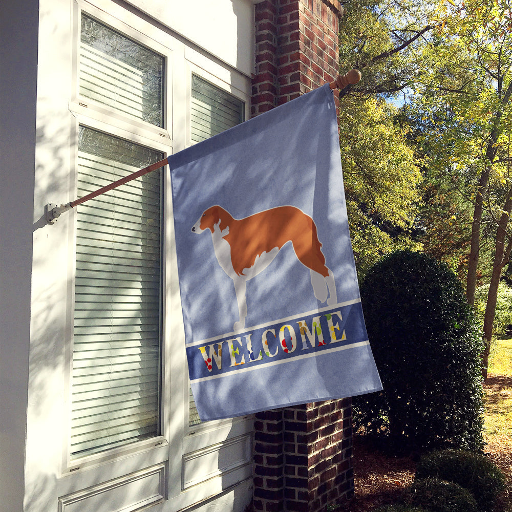 Borzoi Russian Greyhound Welcome House Flag 28x40 Porch Sleeve Pole Decorative Outside Yard Banner Artwork Wall Hanging, Polyester