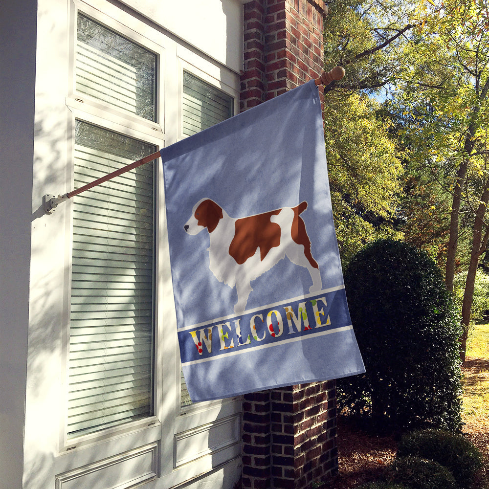 Welsh Springer Spaniel Welcome House Flag 28x40 Porch Sleeve Pole Decorative Outside Yard Banner Artwork Wall Hanging, Polyester