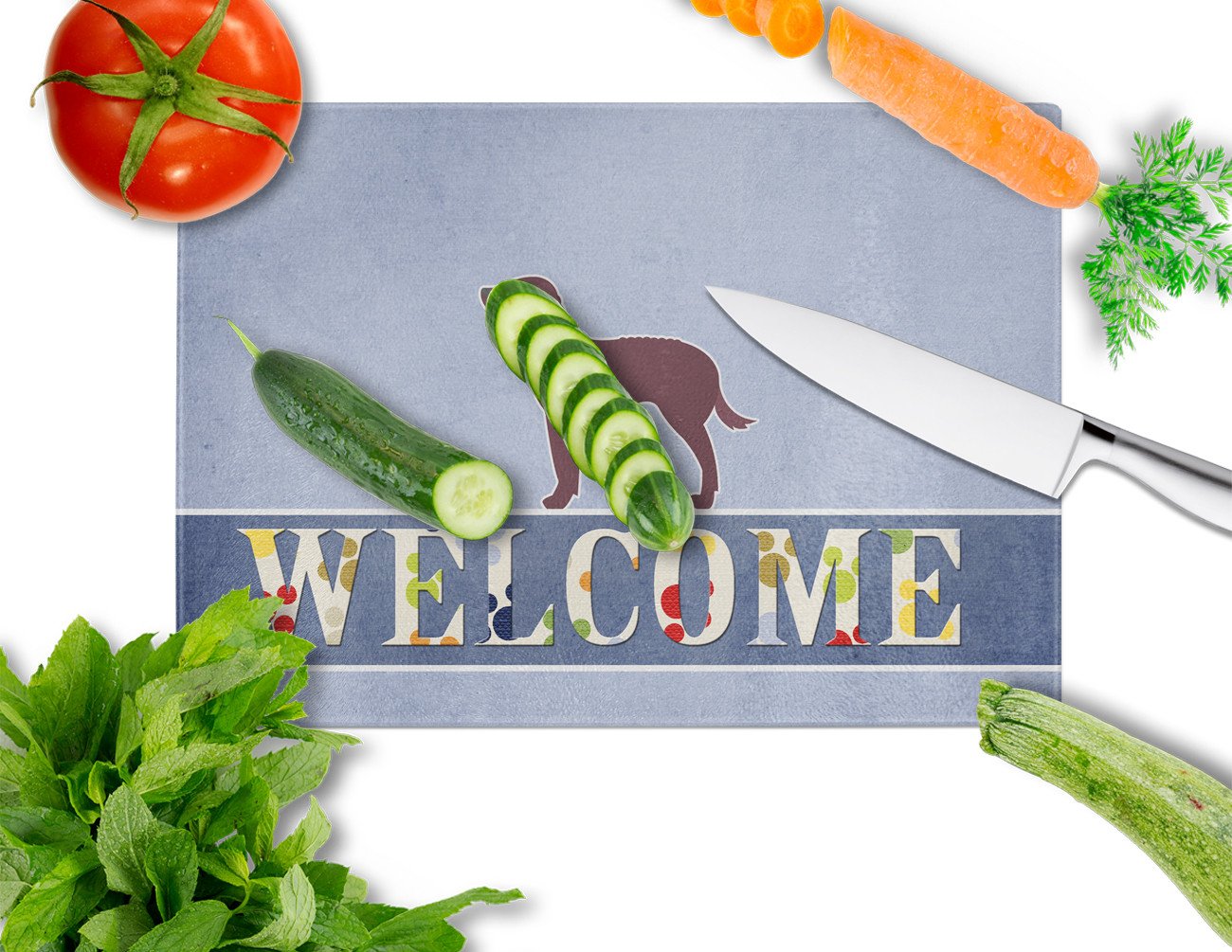 American Water Spaniel Welcome Cutting Board Tempered Glass Kitchen Cutting Surface, Heat Resistant Chopping, Non-Slip Feet, Food Prep & Serving