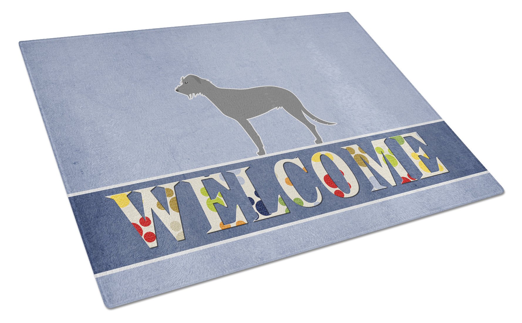 Irish Wolfhound Welcome Cutting Board Tempered Glass Kitchen Cutting Surface, Heat Resistant Chopping, Non-Slip Feet, Food Prep & Serving
