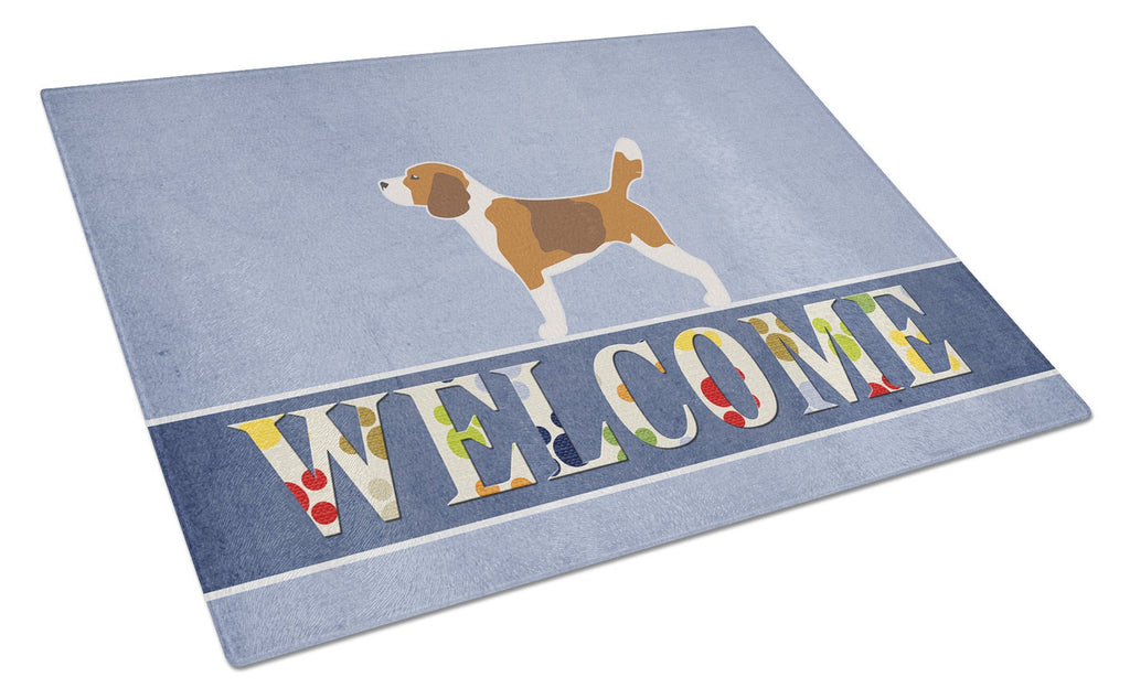Beagle Welcome Cutting Board Tempered Glass Kitchen Cutting Surface, Heat Resistant Chopping, Non-Slip Feet, Food Prep & Serving