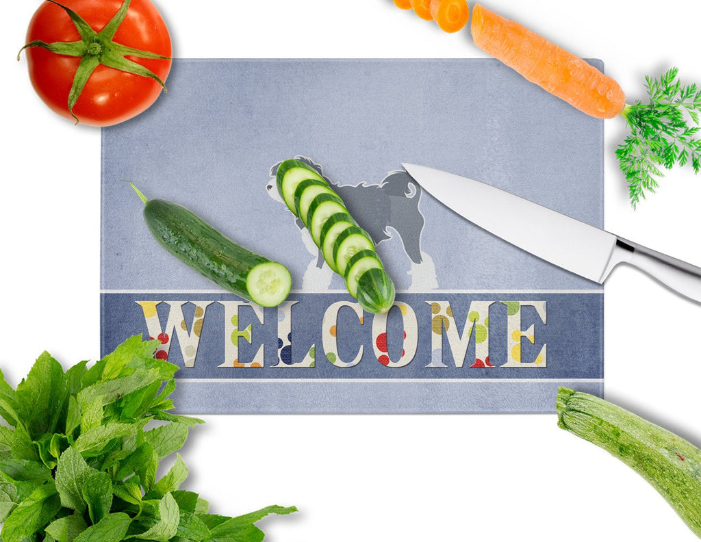 Lowchen Welcome Cutting Board Tempered Glass Kitchen Cutting Surface, Heat Resistant Chopping, Non-Slip Feet, Food Prep & Serving