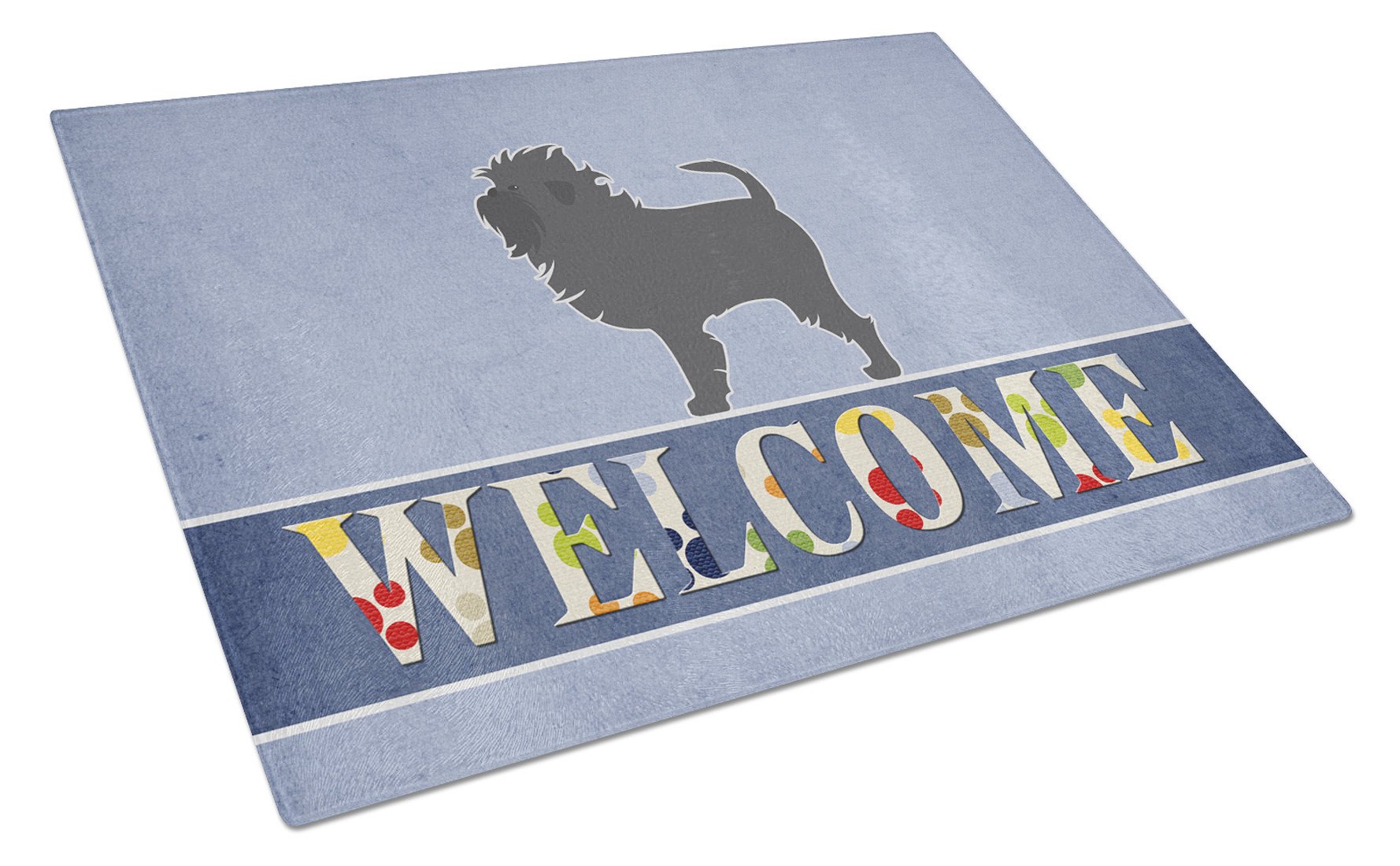 Affenpinscher Welcome Cutting Board Tempered Glass Kitchen Cutting Surface, Heat Resistant Chopping, Non-Slip Feet, Food Prep & Serving