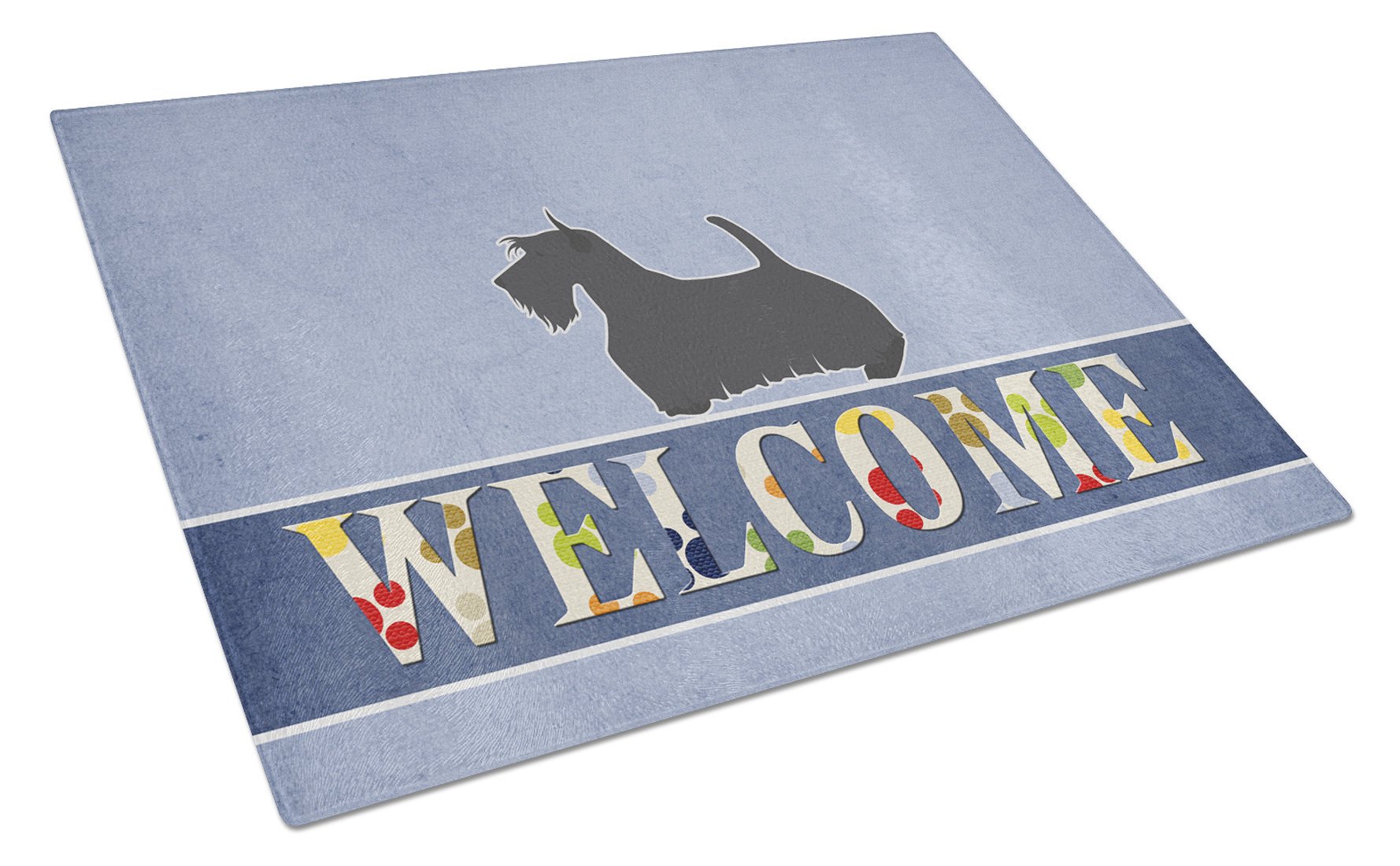 Scottish Terrier Welcome Cutting Board Tempered Glass Kitchen Cutting Surface, Heat Resistant Chopping, Non-Slip Feet, Food Prep & Serving