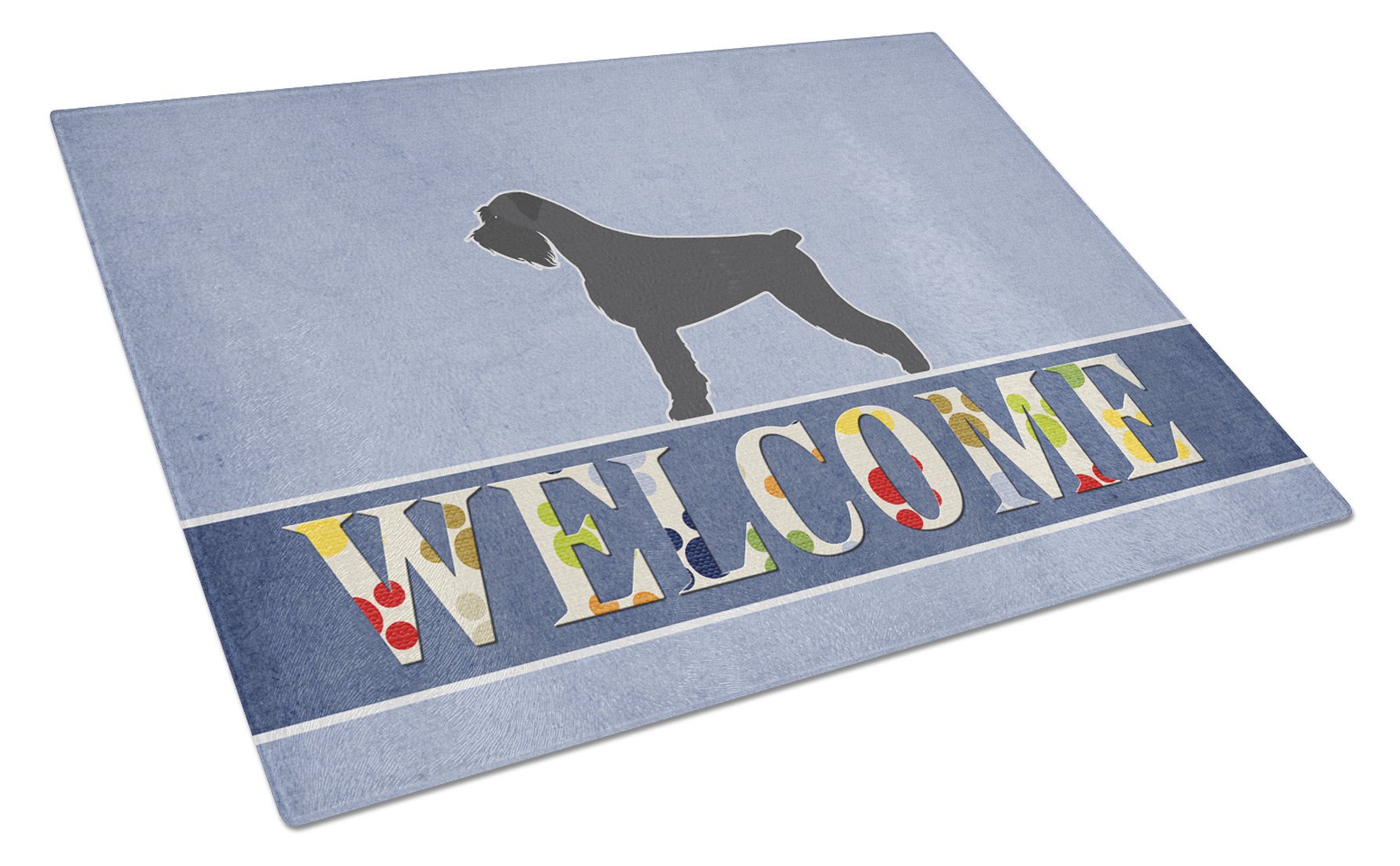 Giant Schnauzer Welcome Cutting Board Tempered Glass Kitchen Cutting Surface, Heat Resistant Chopping, Non-Slip Feet, Food Prep & Serving