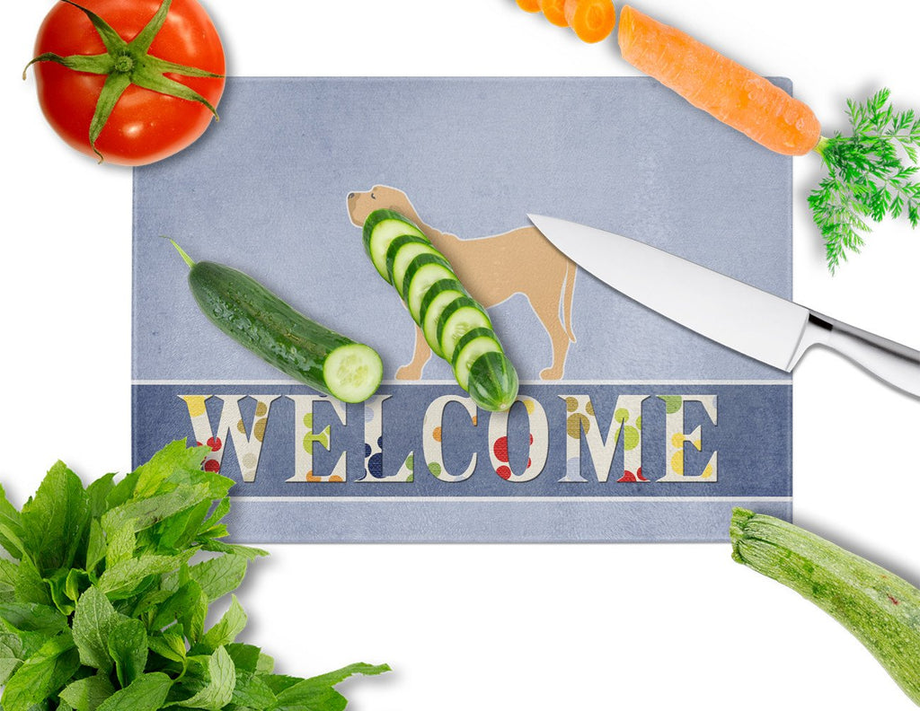 Fila Brasileiro Welcome Cutting Board Tempered Glass Kitchen Cutting Surface, Heat Resistant Chopping, Non-Slip Feet, Food Prep & Serving