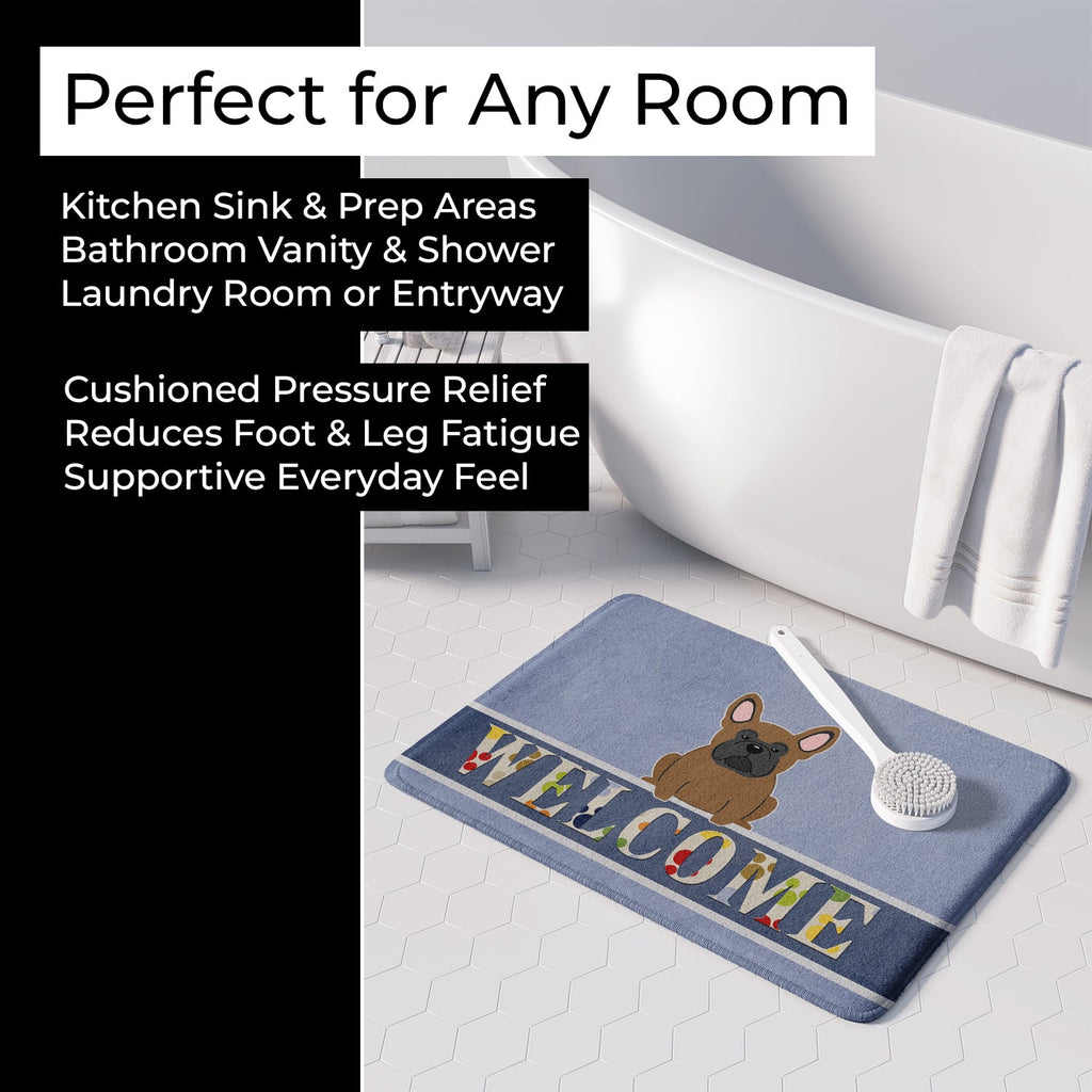 French Bulldog Brown Welcome Memory Foam Kitchen Mat Machine Washable Anti-Fatigue Cushion Comfort Bath or Kitchen Rug