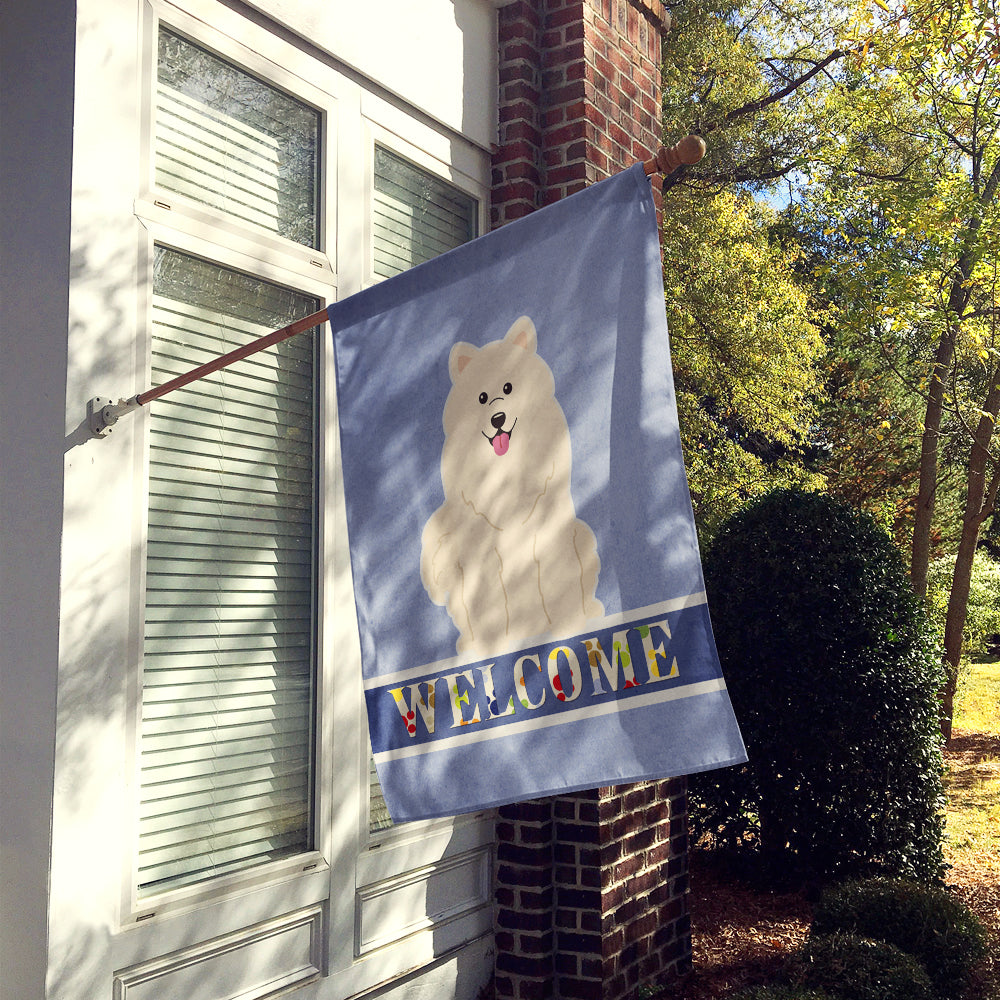 Samoyed Welcome House Flag 28x40 Porch Sleeve Pole Decorative Outside Yard Banner Artwork Wall Hanging, Polyester