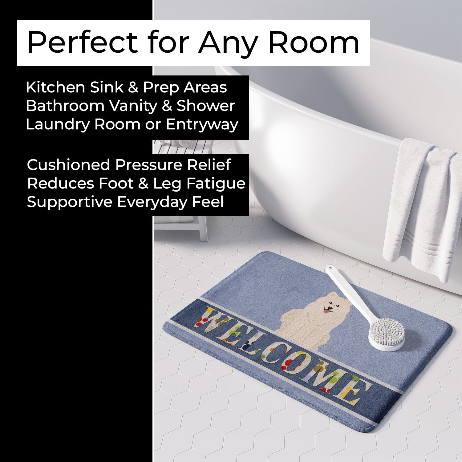 Samoyed Welcome Memory Foam Kitchen Mat Machine Washable Anti-Fatigue Cushion Comfort Bath or Kitchen Rug