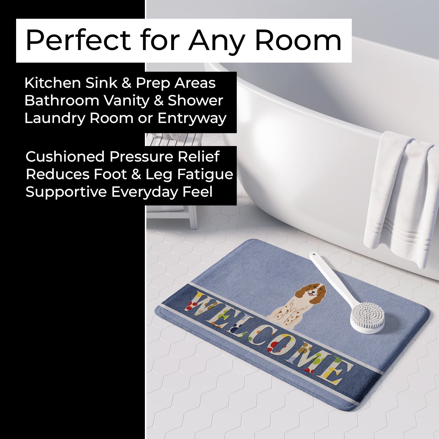 Russian Spaniel Welcome Memory Foam Kitchen Mat Machine Washable Anti-Fatigue Cushion Comfort Bath or Kitchen Rug
