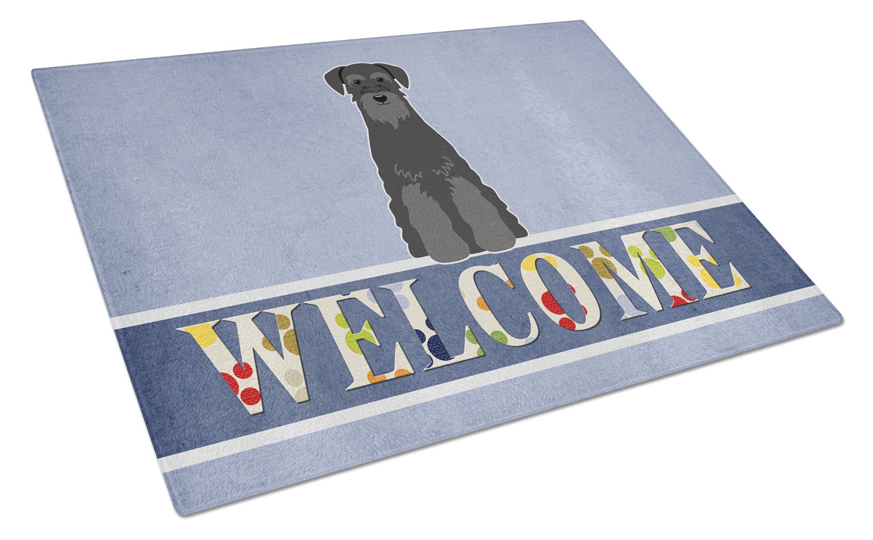 Standard Schnauzer Black Welcome Cutting Board Tempered Glass Kitchen Cutting Surface, Heat Resistant Chopping, Non-Slip Feet, Food Prep & Serving