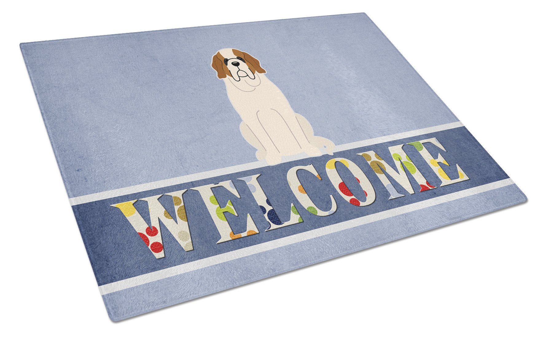 Saint Bernard Welcome Cutting Board Tempered Glass Kitchen Cutting Surface, Heat Resistant Chopping, Non-Slip Feet, Food Prep & Serving