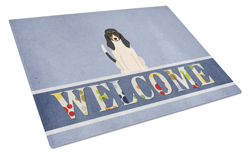 Swiss Hound Welcome Cutting Board Tempered Glass Kitchen Cutting Surface, Heat Resistant Chopping, Non-Slip Feet, Food Prep & Serving