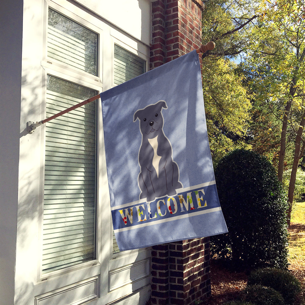 Staffordshire Bull Terrier Blue Welcome House Flag 28x40 Porch Sleeve Pole Decorative Outside Yard Banner Artwork Wall Hanging, Polyester