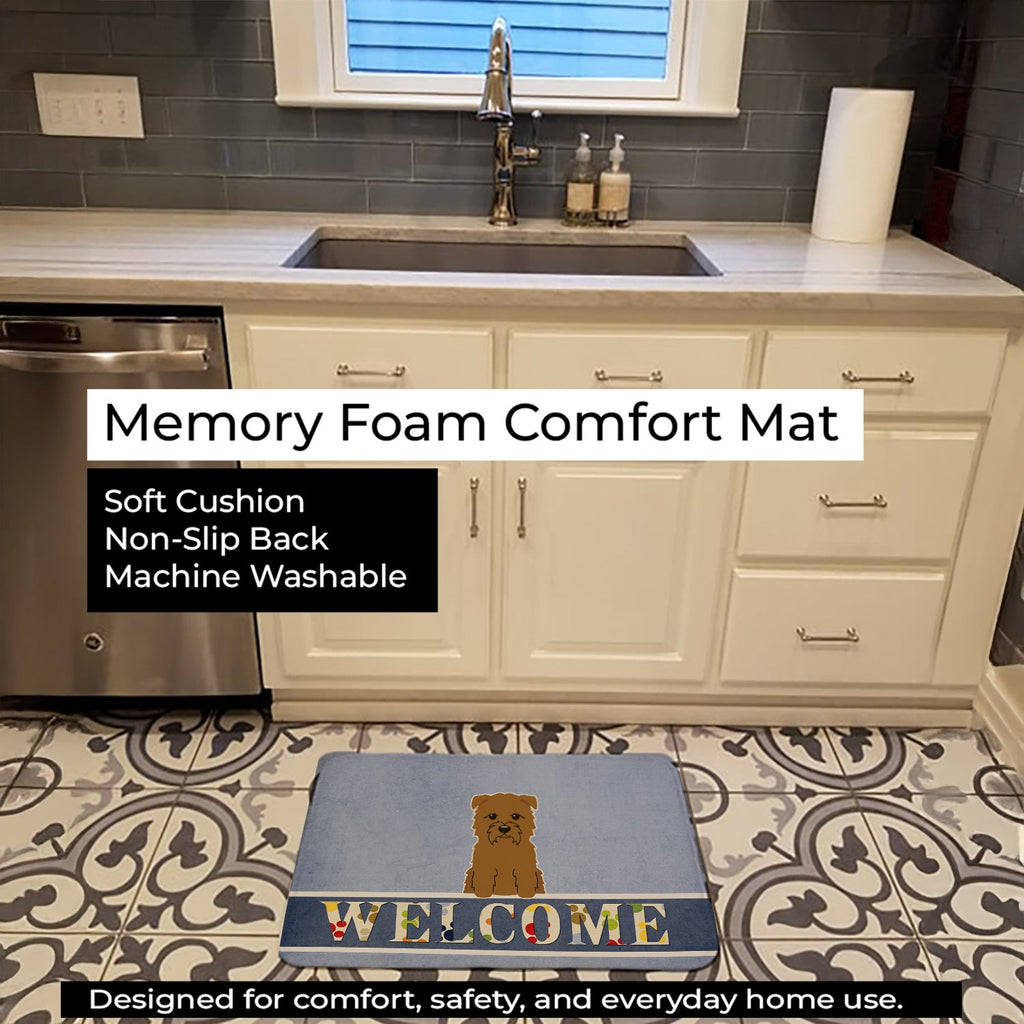 Glen of Imal Tan Welcome Memory Foam Kitchen Mat Machine Washable Anti-Fatigue Cushion Comfort Bath or Kitchen Rug