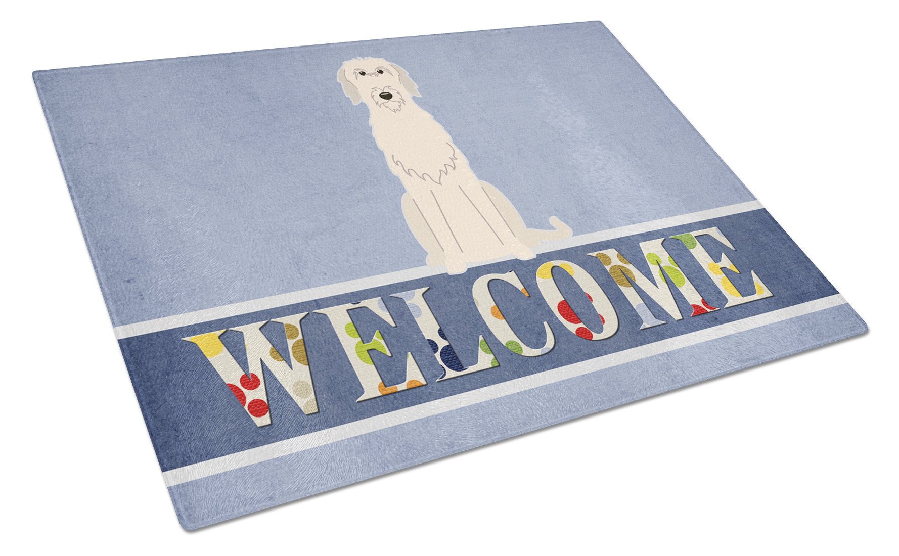 Irish Wolfhound Welcome Cutting Board Tempered Glass Kitchen Cutting Surface, Heat Resistant Chopping, Non-Slip Feet, Food Prep & Serving