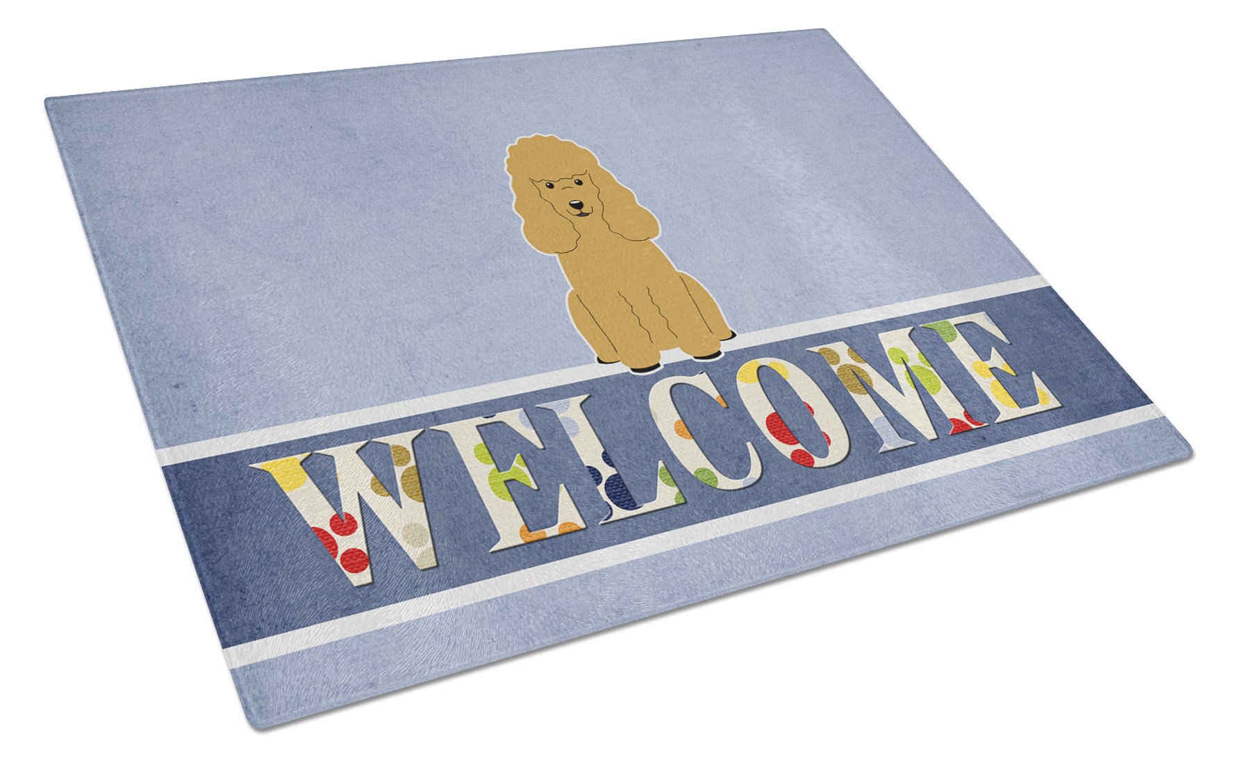 Poodle Tan Welcome Cutting Board Tempered Glass Kitchen Cutting Surface, Heat Resistant Chopping, Non-Slip Feet, Food Prep & Serving
