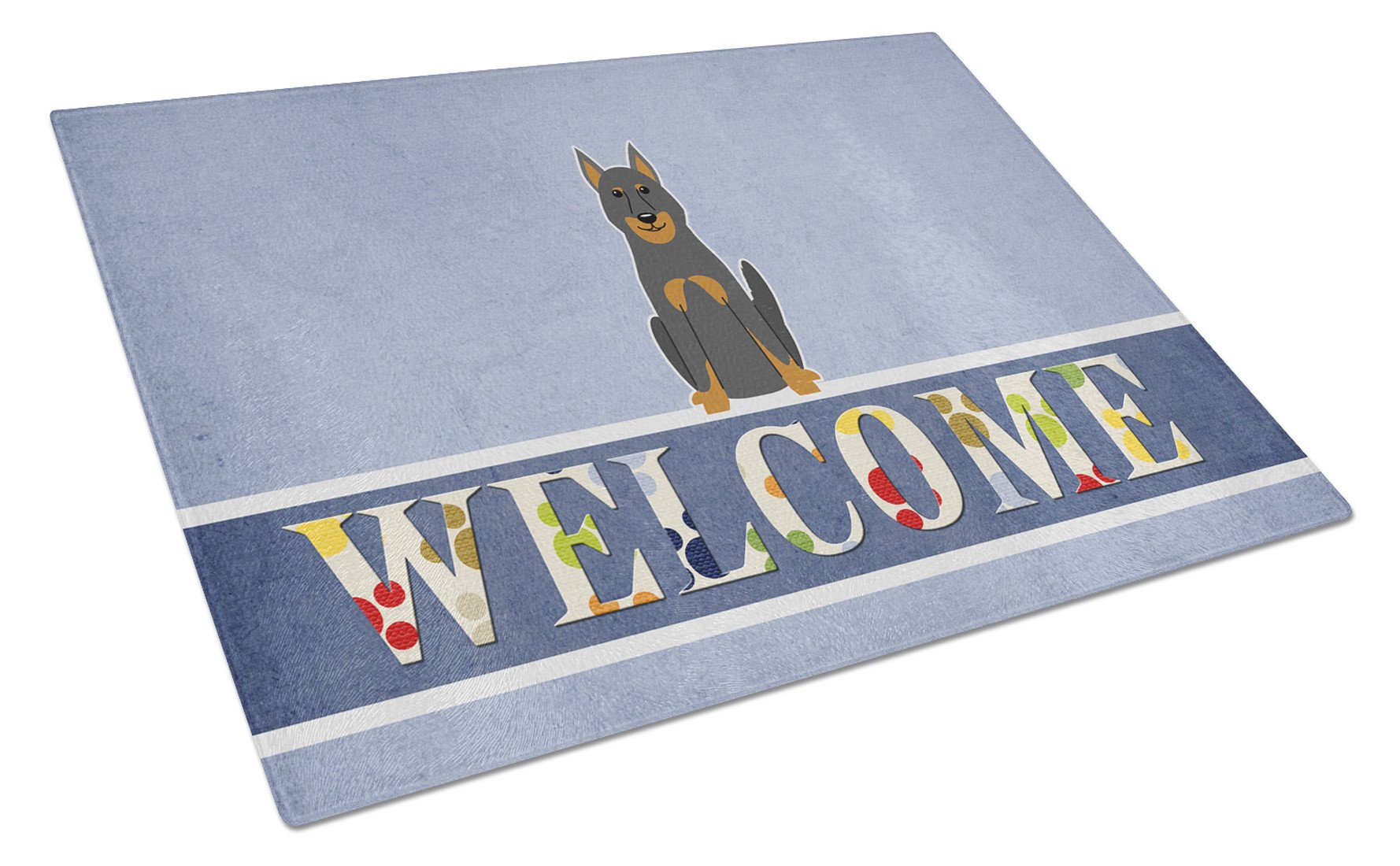 Beauce Shepherd Dog Welcome Cutting Board Tempered Glass Kitchen Cutting Surface, Heat Resistant Chopping, Non-Slip Feet, Food Prep & Serving