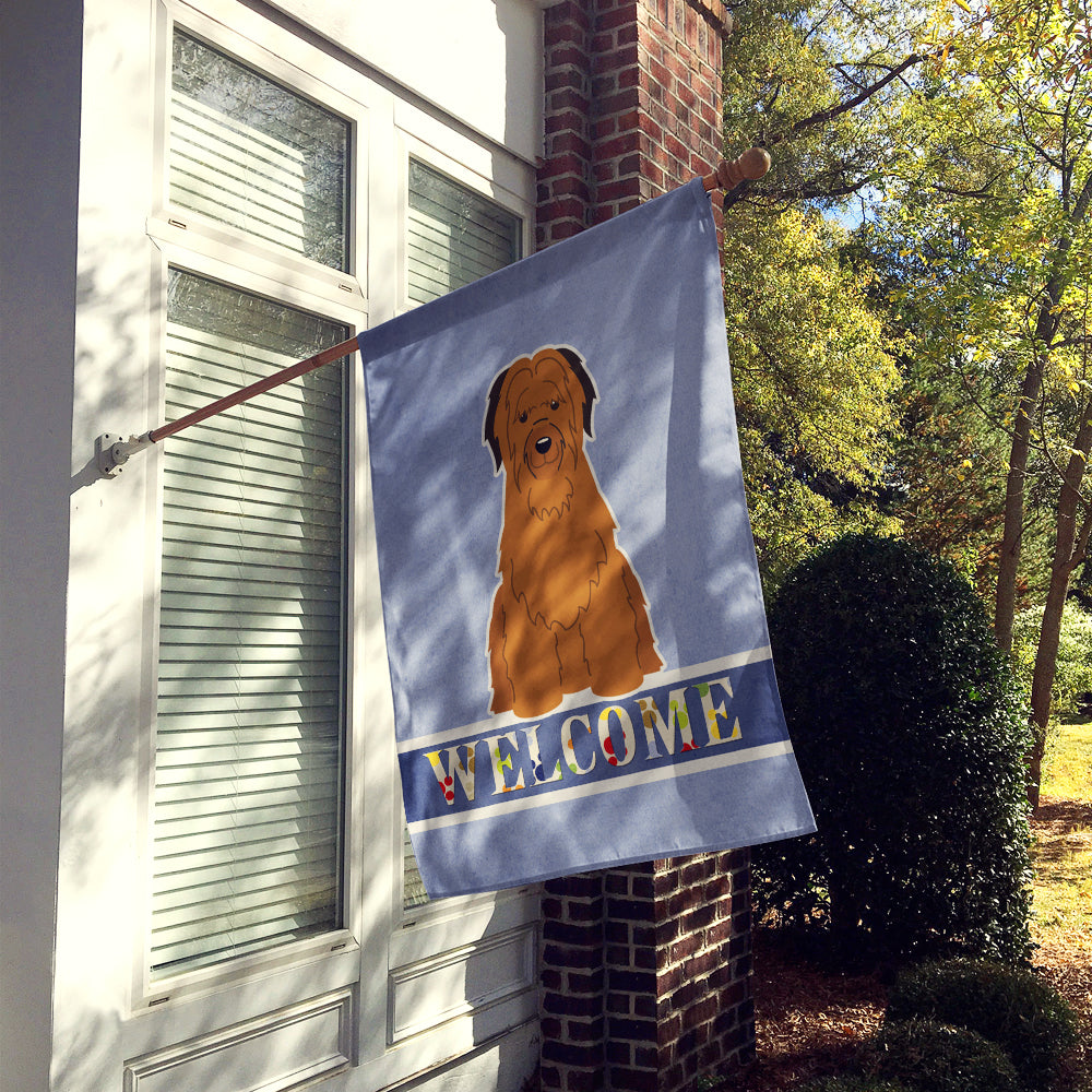 Briard Brown Welcome House Flag 28x40 Porch Sleeve Pole Decorative Outside Yard Banner Artwork Wall Hanging, Polyester