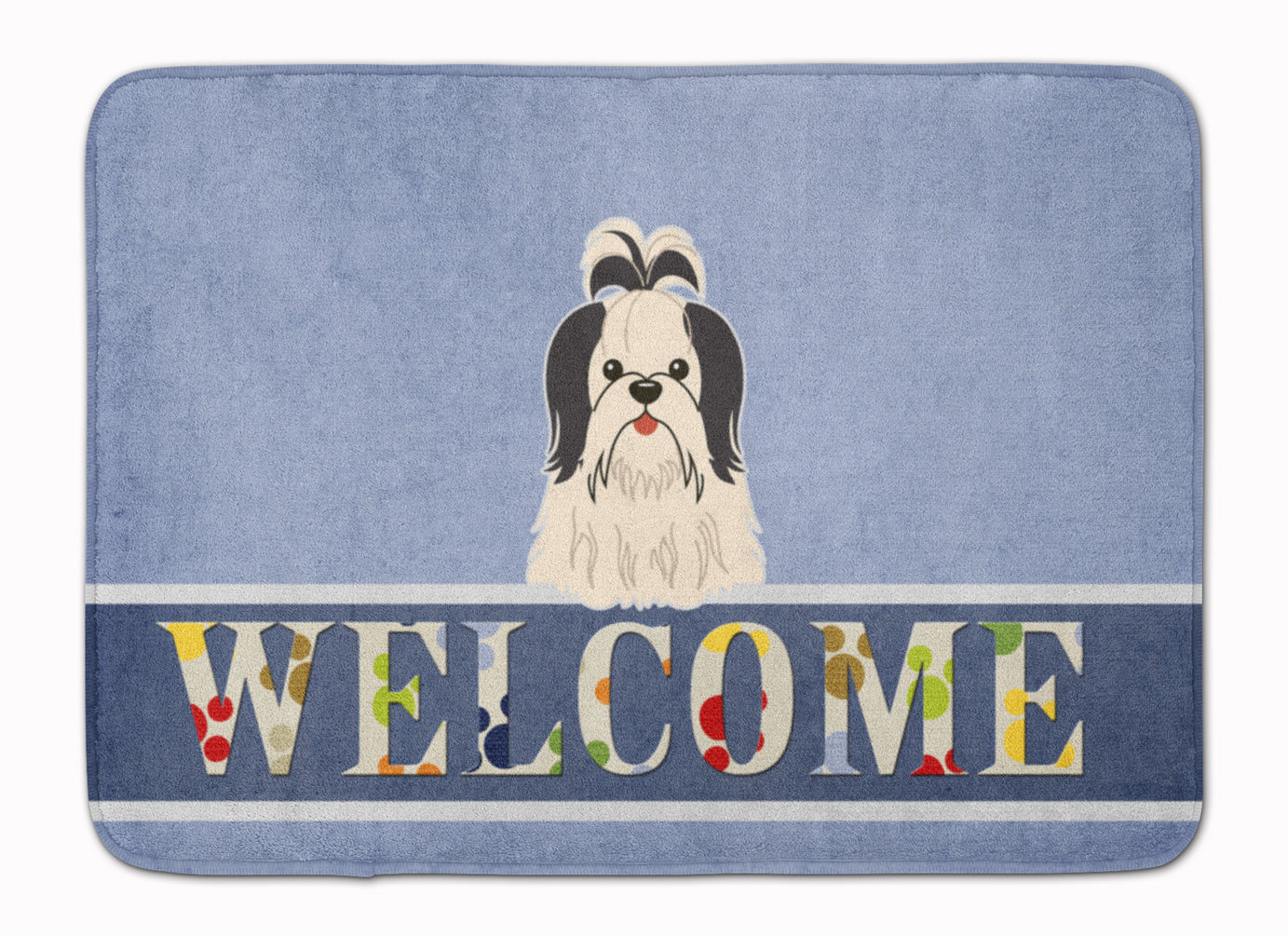 Shih Tzu Black White Welcome Memory Foam Kitchen Mat Machine Washable Anti-Fatigue Cushion Comfort Bath or Kitchen Rug