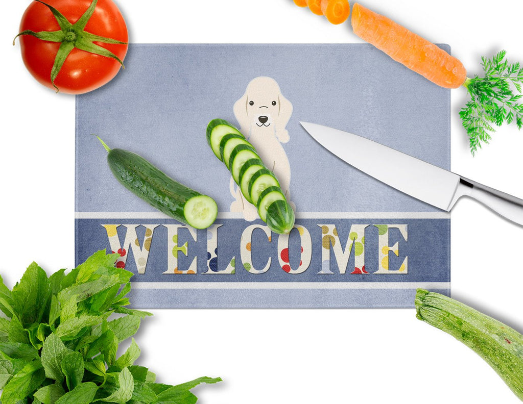 Bedlington Terrier Sandy Welcome Cutting Board Tempered Glass Kitchen Cutting Surface, Heat Resistant Chopping, Non-Slip Feet, Food Prep & Serving