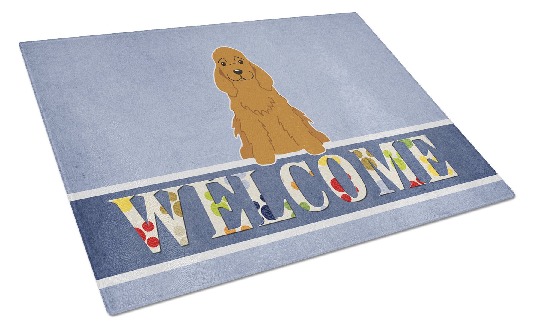 Cocker Spaniel Red Welcome Cutting Board Tempered Glass Kitchen Cutting Surface, Heat Resistant Chopping, Non-Slip Feet, Food Prep & Serving