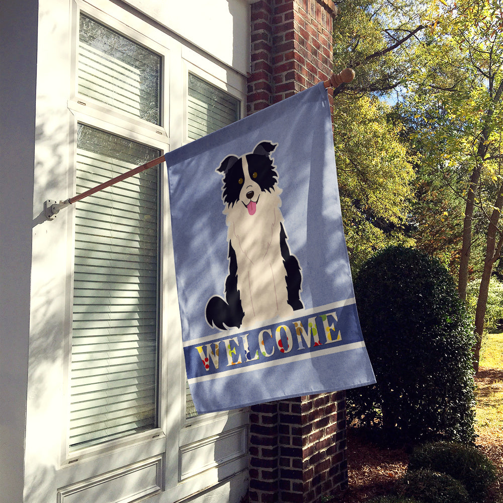 Border Collie Black White Welcome House Flag 28x40 Porch Sleeve Pole Decorative Outside Yard Banner Artwork Wall Hanging, Polyester