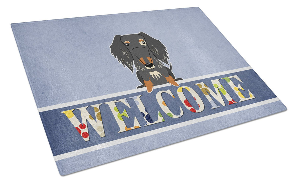 Wire Haired Dachshund Dapple Welcome Cutting Board Tempered Glass Kitchen Cutting Surface, Heat Resistant Chopping, Non-Slip Feet, Food Prep & Serving
