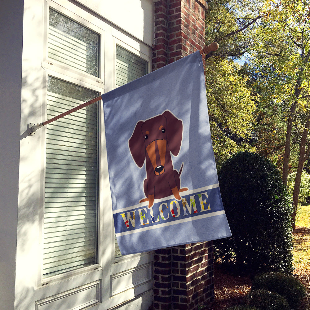 Dachshund Chocolate Welcome House Flag 28x40 Porch Sleeve Pole Decorative Outside Yard Banner Artwork Wall Hanging, Polyester