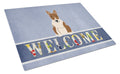 Bull Terrier Brindle Welcome Cutting Board Tempered Glass Kitchen Cutting Surface, Heat Resistant Chopping, Non-Slip Feet, Food Prep & Serving